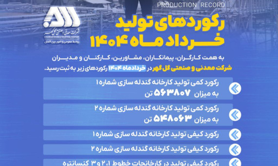 رکوردهای تولیدی خردادماه 1404 در شرکت معدنی و صنعتی گلگهر